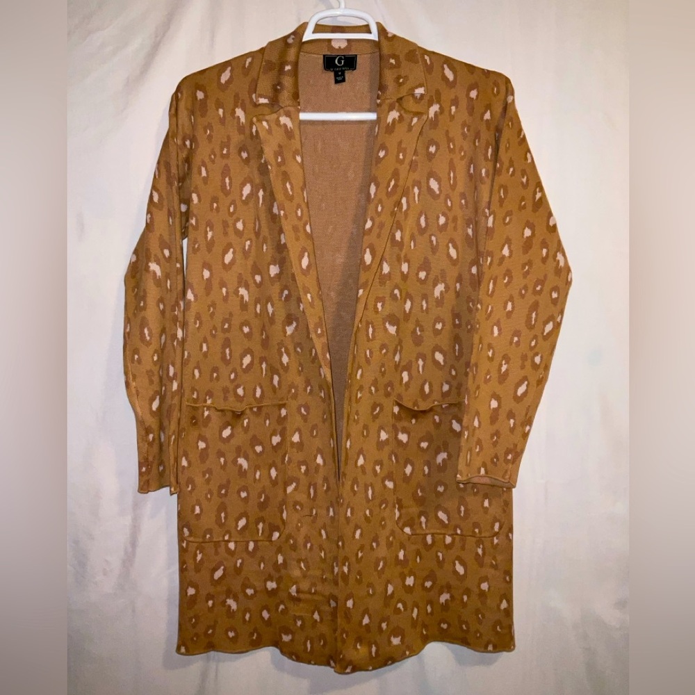 NIP Women G by Giuliana Cardigan Duster Sweater Leopard Print Sandalwood Medium